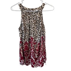 White House Black Market Leopard Floral Print Halter Blouse Size Medium